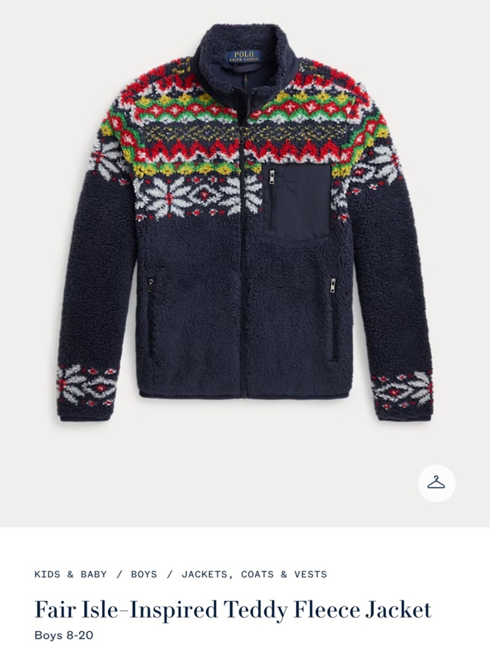 Polo by Ralph Lauren Navy Fair Isle Teddy Fleece Jacket with Red Accent